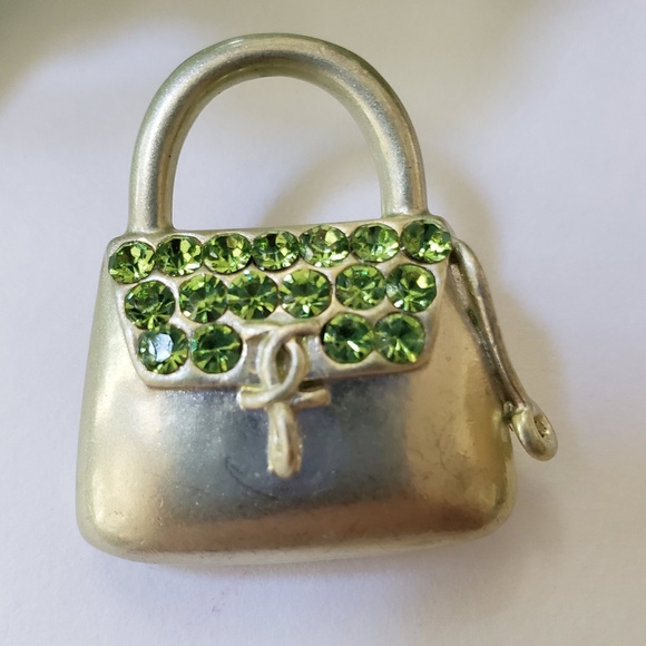 Handbag Pin - Green Rhinestones - Picture 8 of 8